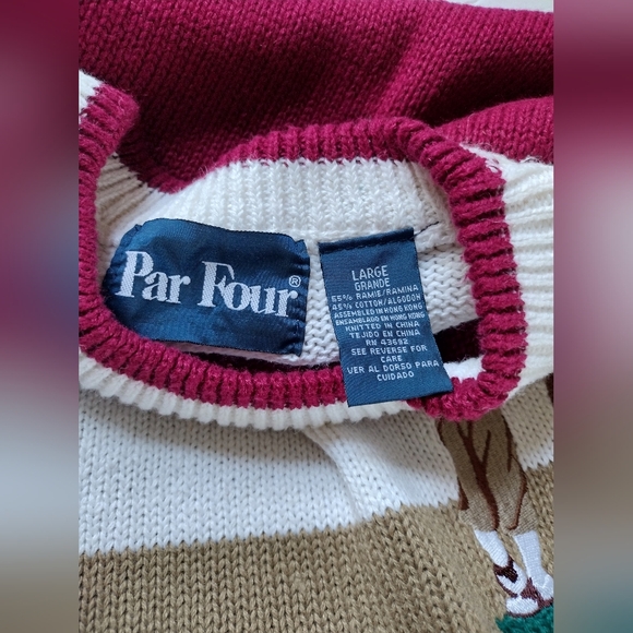 Vintage Par Four Men's Pullover Sweater Graphic Golf Maroon Green White Sz L - Picture 6 of 6